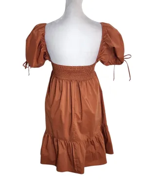 Olivaceous Terra Cotta Puffy Sleeve Mini Dress Size Small Wedding Guest Dress thumbnail 8