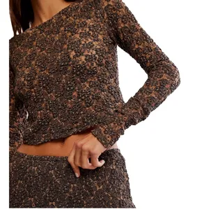 Free People Laney 2 Piece Set XS NWT Long Sleeve Crop Top Midi Skirt Floral Boho thumbnail 13