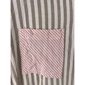 Millibon Linen Cotton Patchwork Stripe Button Shirt Raw Hem Hi Low Oversized M thumbnail 5