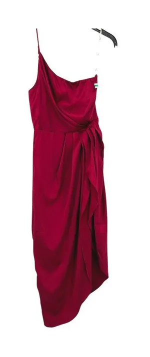 Lulus One Shoulder Asymmetric Satin Cocktail Party Midi Dress Red Size XS NWOT thumbnail 1