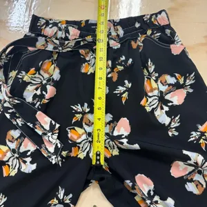 Who What Wear Floral Wide Leg Pants‎ Black Pink Orange Sz M Elastic Waist Belted thumbnail 10