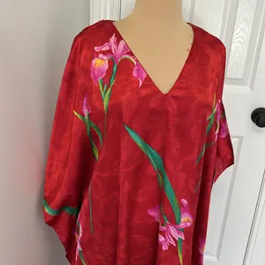 Winlar Red Satin Floral Kaftan Maxi Dress thumbnail 6