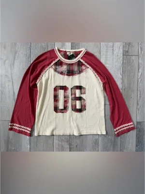 NWT POL Varsity Waffle Knit Raspberry # Thermal Plaid Patchwork size medium thumbnail 7