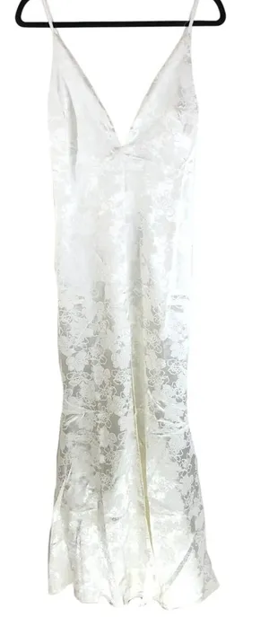 Lulus Promise My Passion White Satin Jacquard Maxi Dress V Neck Floral M thumbnail 1