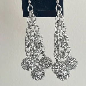 Dangle Earrings Silver Tone Chains Openwork Filigree Balls Fashion Jewelry 3.5in thumbnail 8