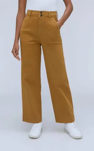 Everlane The‎ Organic Wide-Leg Pant Womens 4 Tapenade Brown High Rise Utility thumbnail 1