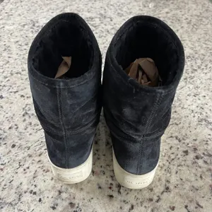 Via Spiga Elona Suede‎ & Fur Platform Boots Women Black Minimalist Mid Calf 8 thumbnail 4