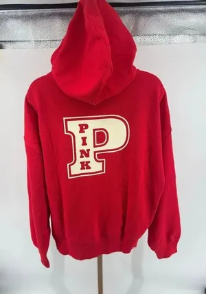 Victoria’s Secret Pink Full Zip Campus Hoodie Drawstring Logo NWT Red M thumbnail 1