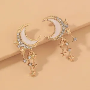 Gold Moon Dangle Earrings thumbnail 1