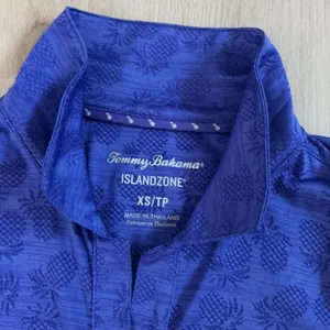 Tommy Bahama IslandZone Sleeveless Polo Shirt XS Blue‎ Pineapple Print Golf thumbnail 3