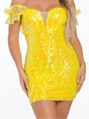 Banjul Yellow Sequin Ruffle Strap Mini Dress thumbnail 1