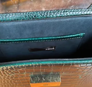 Emerald green crocodile embossed leather handbag thumbnail 2