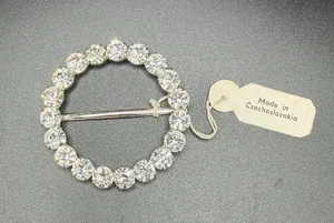 Vintage Czech Crystal Circle Brooch/Scarf Belt Slide – Clear Rhinestone Accent thumbnail 1