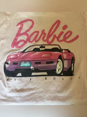 Barbie Pink Graphic Crop Tee Let’s Roll Car Logo T-Shirt Women’s Medium thumbnail 6