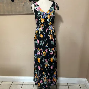Lulus Beloved Bae Black Floral Print Tie-Strap Tiered Maxi Dress thumbnail 5
