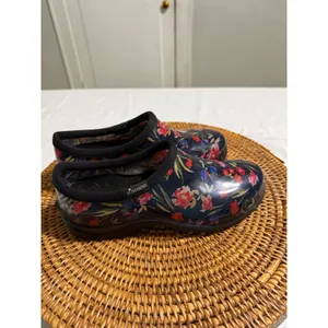Sloggers Women Navy Blue Floral Waterproof Garden Shoes Rain Clogs Size 8 thumbnail 2