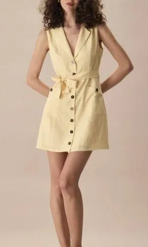 RIHOAS The Yellow Lapel Sleeveless Belted Mini Dress 3 thumbnail 1