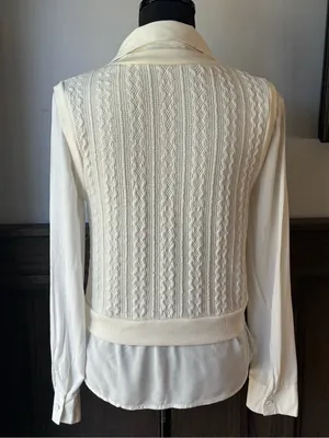 Women's Cream Cable Knit V-Neck Sweater Vest top medium thumbnail 3