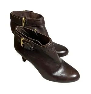 Vince Camuto Brown Leather Ankle Boots Womens Stiletto Heel Buckle Booties thumbnail 1