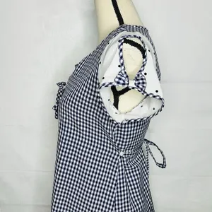 Zara Dress Size M Blue White Gingham Check Shift Short-Sleeve Tie Back thumbnail 7