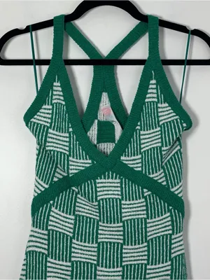 Free People Beach Women’s Green & White Terry Knit Mini Dress Size Small Boho thumbnail 3