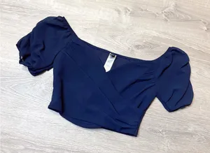 •WINDSOR• NAVY BLUE BLOUSE CROP TOP thumbnail 1