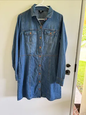 Frye Classic Blue Denim Button-Front Shirt Long Sleeve Dress boho western fall thumbnail 2