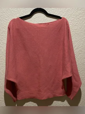 Off-the-Shoulder Ribbed Sweater Top Peachy Rose Size L thumbnail 2