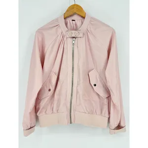 Free People Satin Bomber Jacket Large Light Pink Full‎ Zip Utility Pockets thumbnail 2