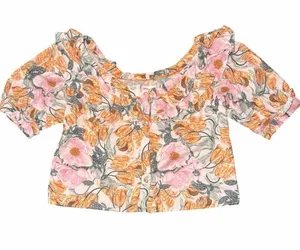 Cecilia Pettersson Anthropologie M Pink Floral Ruffle Off The Shoulder Puff Sle thumbnail 1