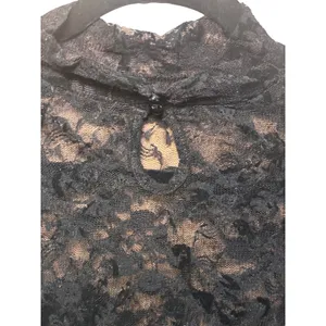 Womens Lace Crop Top Small Black Bell Sleeve Mock Neck Goth Whimsigoth‎ Festival thumbnail 7
