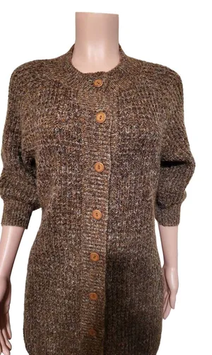 Pulp women's crew neck button-up 3/4 sleeved knit brown cardigan sweater M thumbnail 2
