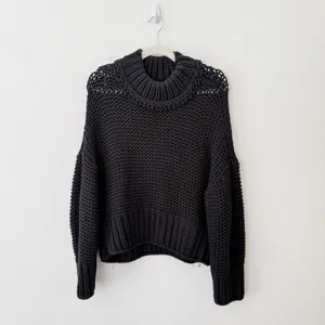 [Free People] Black‎ My Only Sunshine Chunky Knit Mock Neck Sweater Sz Medium M thumbnail 3