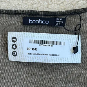 NWT Boohoo Claudia Embellished Beaded Woven Tank Top in Black Women's Size 12 thumbnail 6