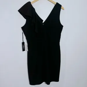 NWT Lulus Black Double V-Neck Little Black‎ Dress XL Minimalist Sleek Date Night thumbnail 2