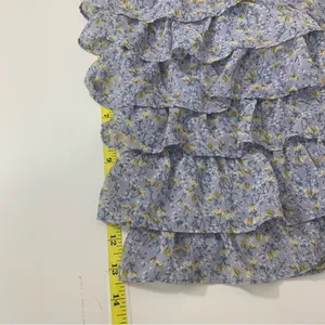 Astr‎ Women's L Floral Ruffled Blouse Light Blue Cropped Long Sleeves Peasant thumbnail 5