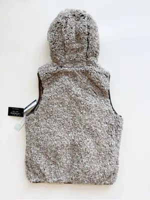 NWT CoffeeShop Reversible Faux Sherpa / Quilted Hooded Vest Taupe Size Small thumbnail 2