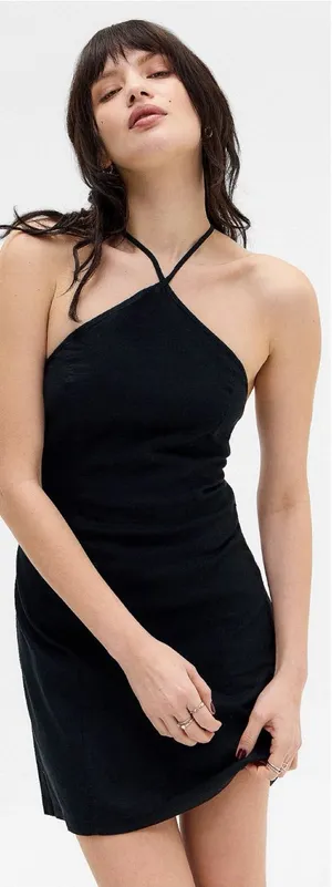 Urban Outfitters Riley Y-Neck Linen Blend Mini Dress Sz S 💚🎀 thumbnail 1