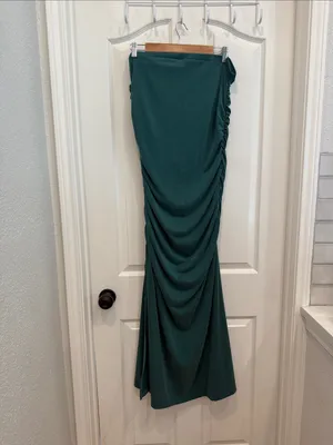 By Anthropologie rouched strapless teal maxi dress thumbnail 7