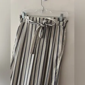 Zara‎ Blue White And Silver Striped Wide Leg Ankle Pants Pull On Elastic Waist thumbnail 2