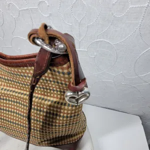 Brighton Tweed Purse Braided Leather Trim Heart Charm Brown Tan Check thumbnail 7