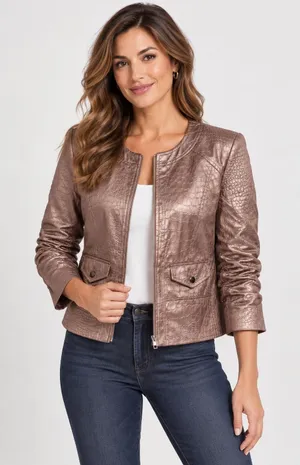 Elegantissimo Firenze Jacket Womens 10 Bronze Excellent Croc Embossed Metallic thumbnail 1