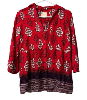 Anthropologie Maeve Women Sz 6 Button Down Lightweight Shirt Rayon‎ Short Sleeve thumbnail 1