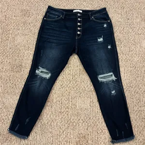 KanCan Dark Blue Button Fly Distressed Skinny Jeans Size 32 thumbnail 1