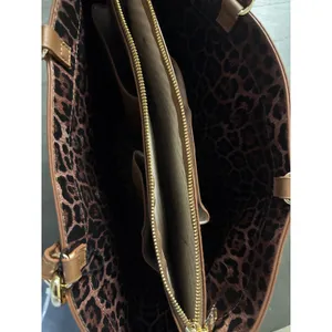Steve Madden Cognac Brown‎ Pebbled Tote Bag Leopard Print Lining Embossed Logo thumbnail 4