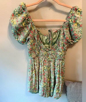 Altar’d State Green Floral Cutout Romper Lined XS NWOT thumbnail 6