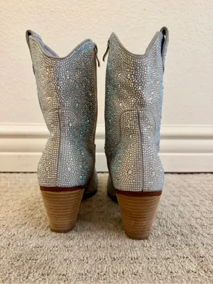 Ronilurn Silver Rhinestone Sparkly Western Cowboy Cowgirl Boots Size 9 Festival thumbnail 4