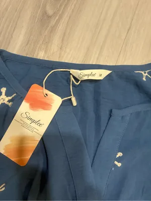 Simple Blue Short-Sleeve Embroidered Tiered Mini‎ Dress thumbnail 5