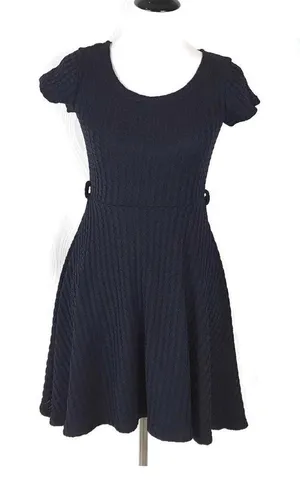 Gracia Cable Knit Textured Skater Mini Dress Fit Flare Black Scoop Neck S thumbnail 1