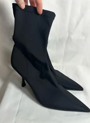 Sh32. Zara Black Stretch Sock Bootie - Fashion Heel thumbnail 1